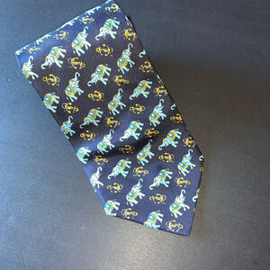Men's Konark Tie One Size Navy Blue Elephant Print Silk Necktie